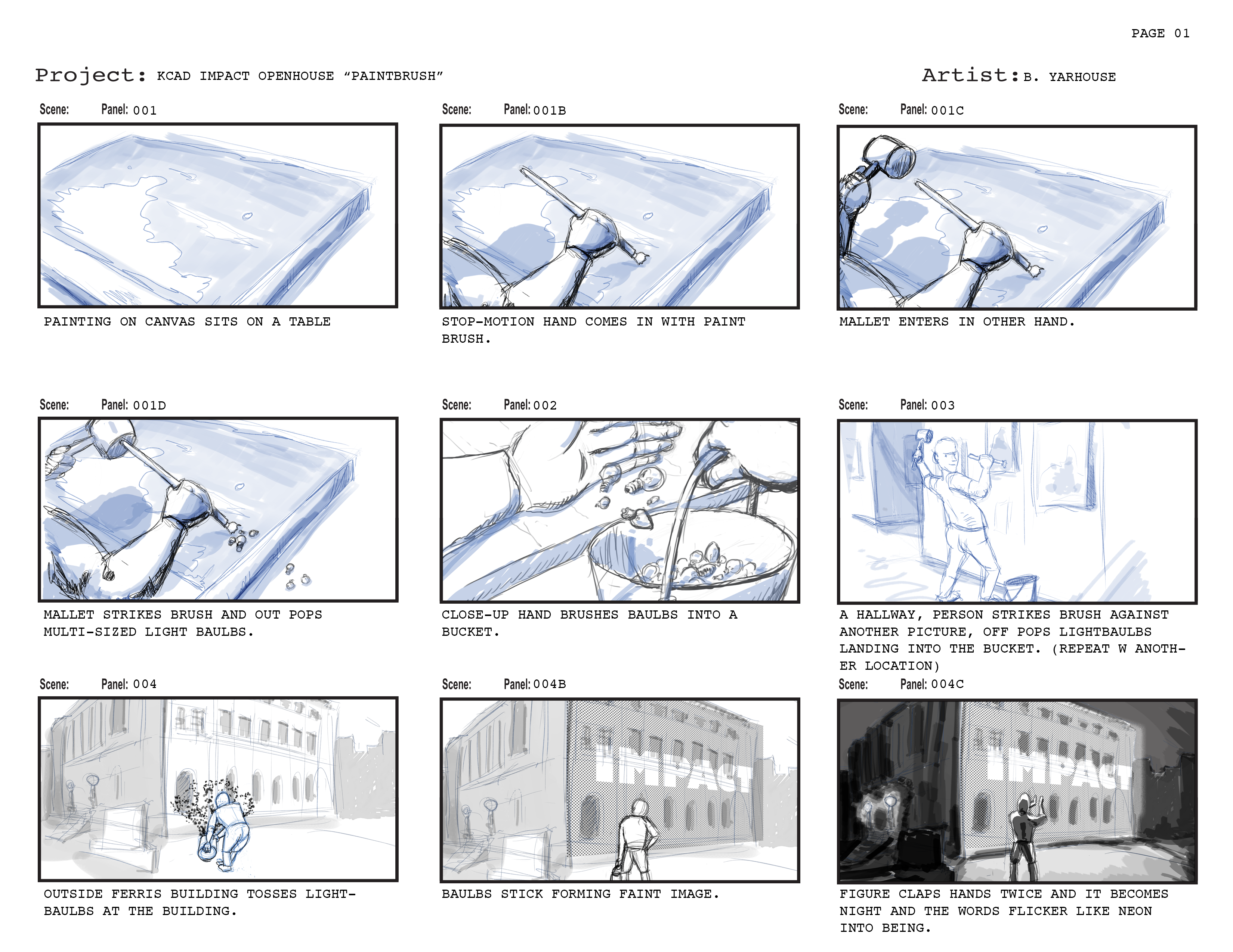 KCAD bumper storyboard for animation.